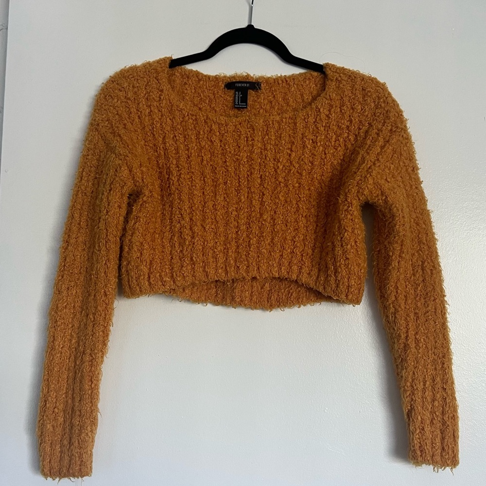 Forever 21 cropped sweater mustard yellow size small
